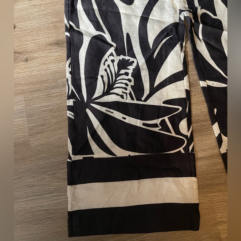 Magaschoni Linen Tropical Palm Print Wide-Leg Pants (Size M) — New Without Tags - Picture 6 of 8